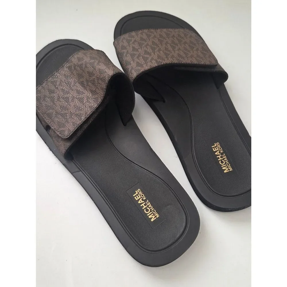 Michael Kors Brown Logo Slide Sandals